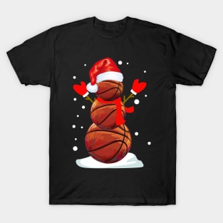 Basketball Snow Man Christmas T-Shirt